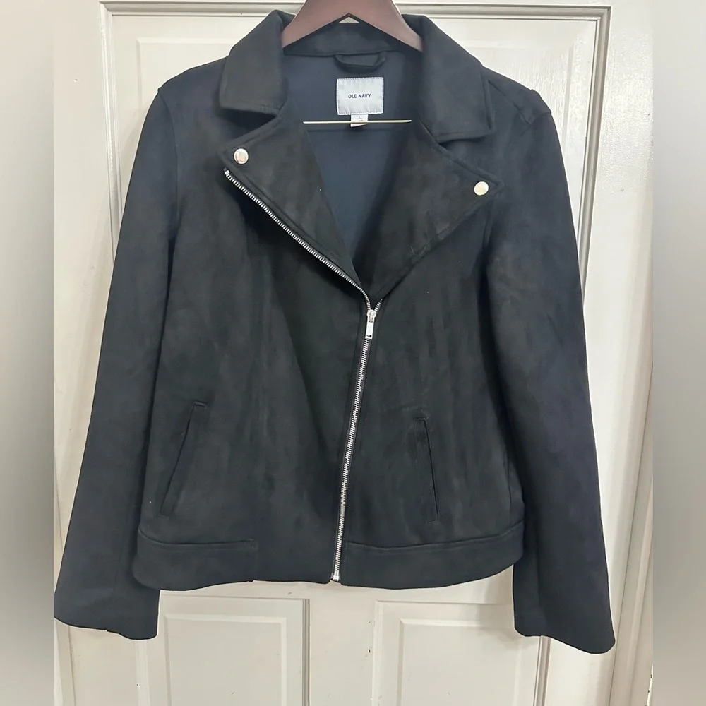 Old Navy Faux Suede Black Moto Jacket size Large Tall - Picture 4 of 11